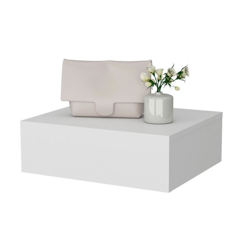 One Drawer Faux Wood Floating Nightstand, White