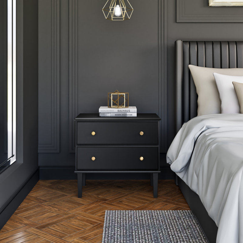 Wannetta 2 Drawer 16"D x 27.75"W x 25"H Nightstand, Black