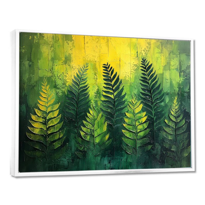 «Minimalisme Fern Tranquility On The Summer IV», art mural fougères, Impression encadrée flottante, H 24 po x l 32 po, Blanc