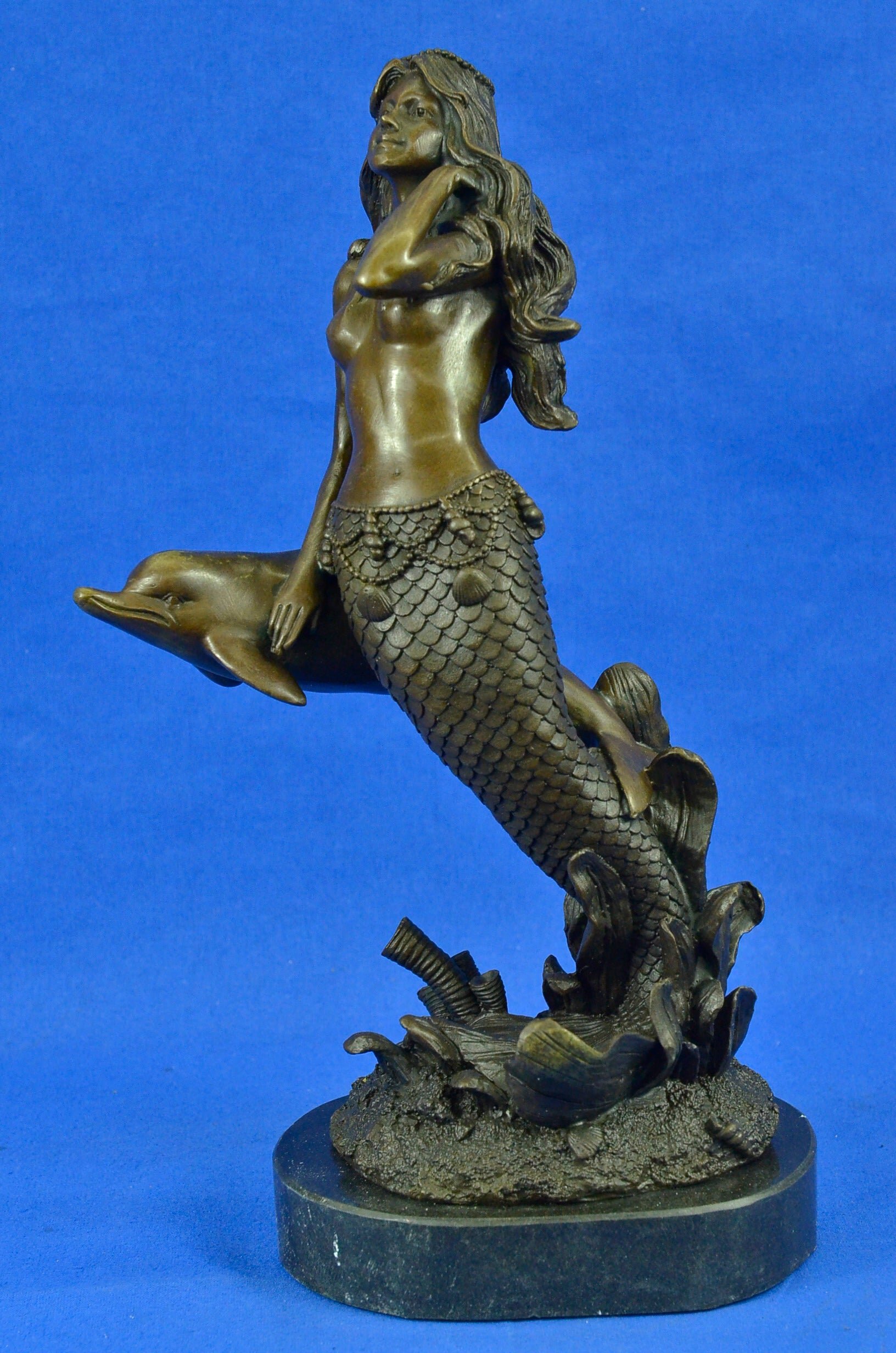 Highland Dunes Calypso Mermaid and Dolphin Sculpture | Wayfair