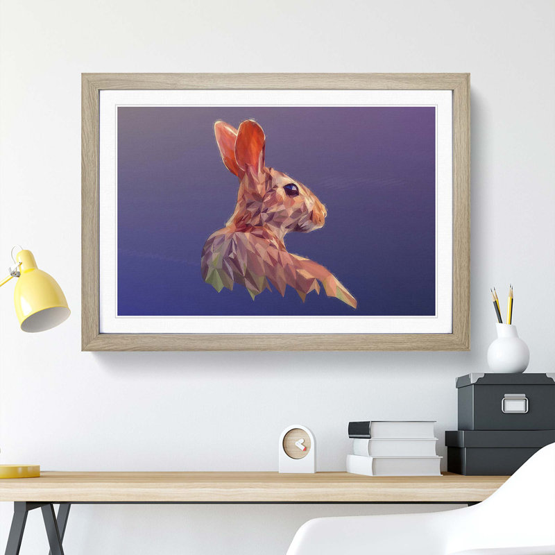 Geometric Rabbit Hare in Abstract - Framed Print, 48cm H x 65cm W x 2cm D, Oak Framed