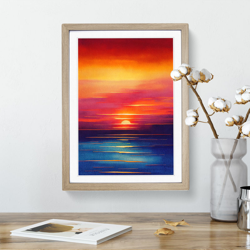 Fanciful Sunset - Single Picture Frame Painting, 46cm H x 34cm W x 2cm D, Oak