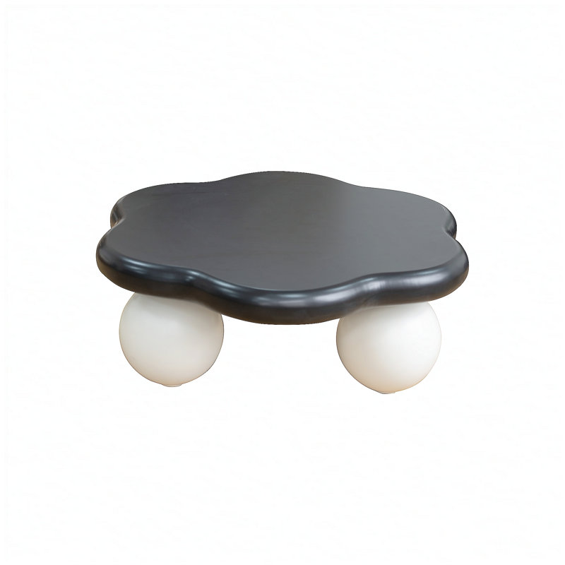 Table basse de 35 po en forme de nuage de couleur contrastante, table basse minimaliste moderne en forme de pétale avec pieds sphériques, table de salon pour petit appartement adaptée aux enfants et aux animaux, pieds noirs