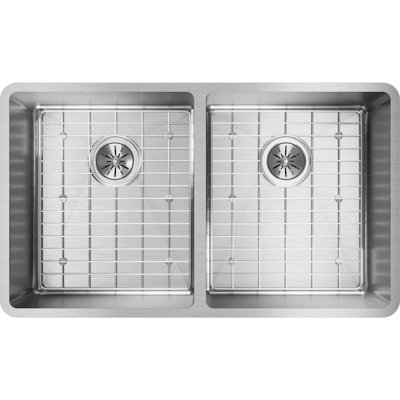 Crosstown 32" L x 19" W Double Basin Undermount Kitchen Sink with Grid and Drain Assembly