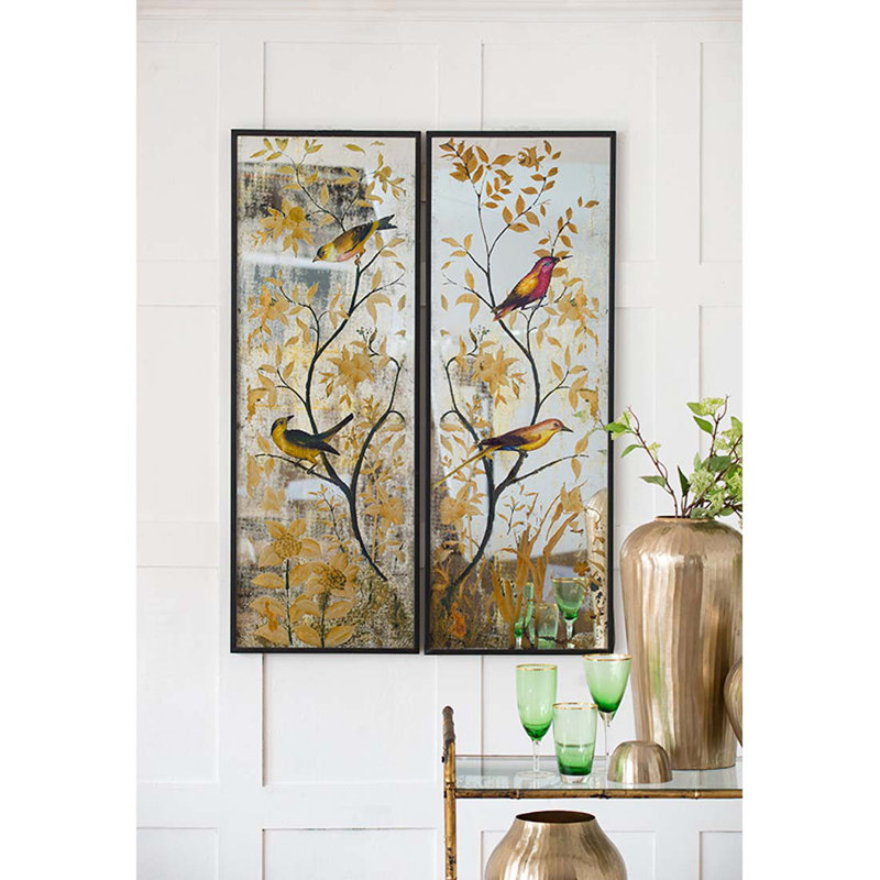 Art mural miroir antique S / 2 17 x 47 po