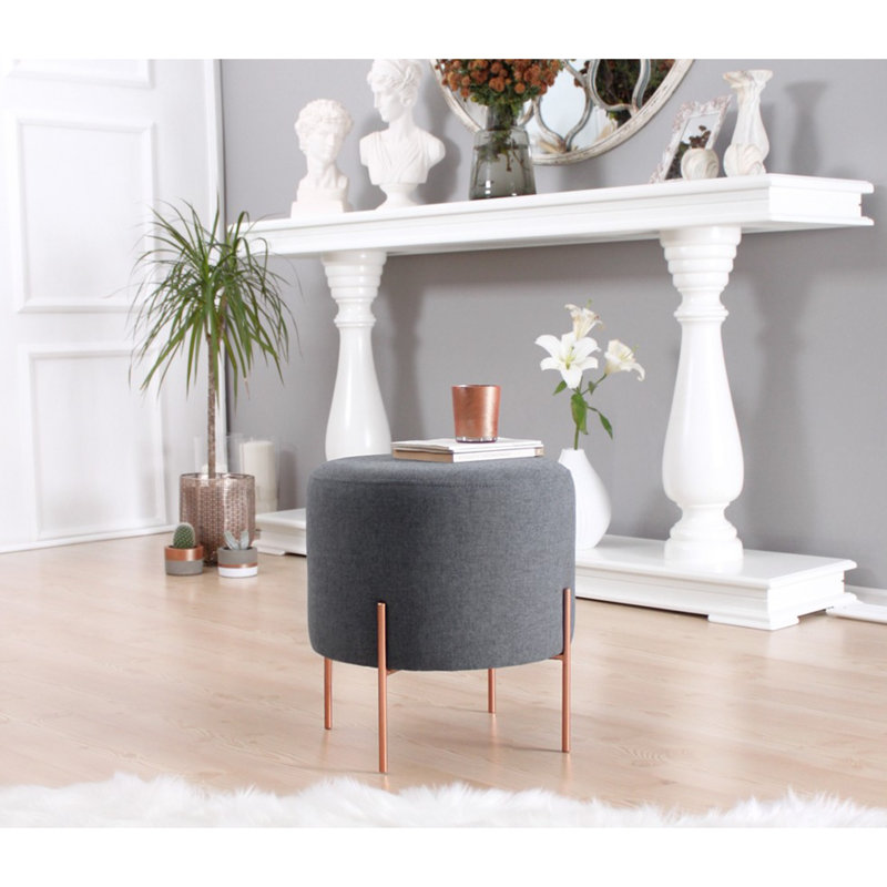 Bohemian Pouffe with Copper Coated Iron Legs, Dark Grey | 50% Cotton / 50% Linen, 16.5 x 15.7 inches | 35 DNS Orthopedic Sponge, Height: 16.5 inches | Stylish & Functional Accent for Home or Hotel Decor
