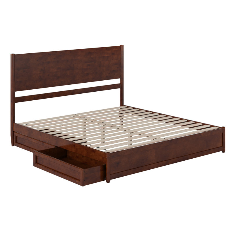 Ronan Wood Platform Bed with Footboard and Storage Drawers, Walnut, King