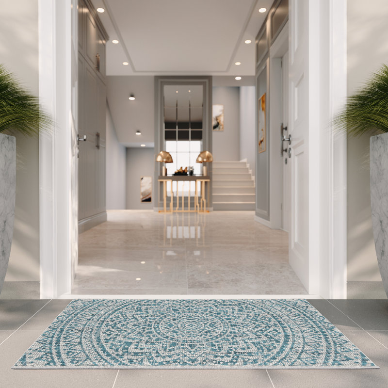 Atlanta Looped Light Grey/Teal Rug, Rectangle 61 x 109 cm