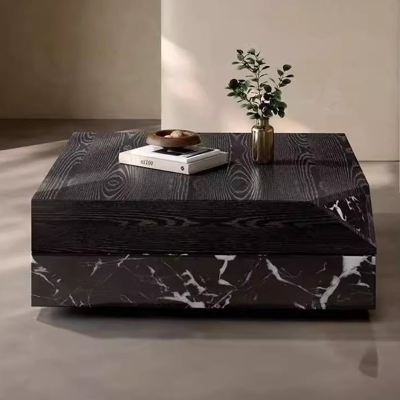 Black Solid Wood Square Rotatable Coffee Table