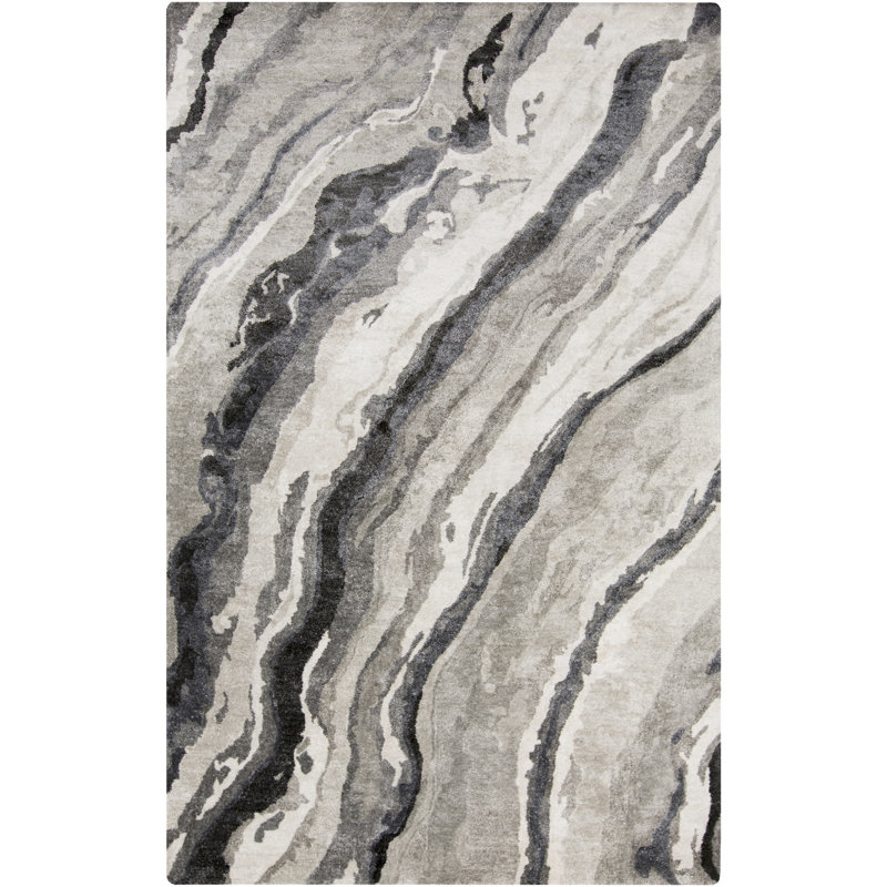 Tapis gris touffeté à la main Mcduffy, Rectangle 6 pi x 9 pi