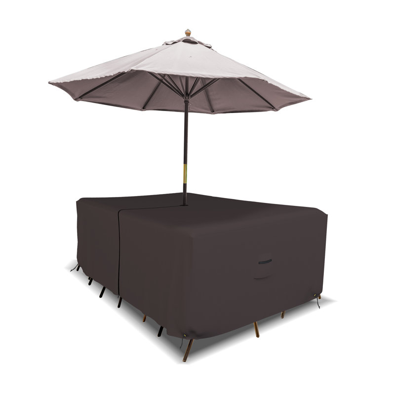HeavyDuty Multipurpose Waterproof Outdoor Rectangle Dining Table &Chair Set Cover with Umbrella Hole, Coffee
