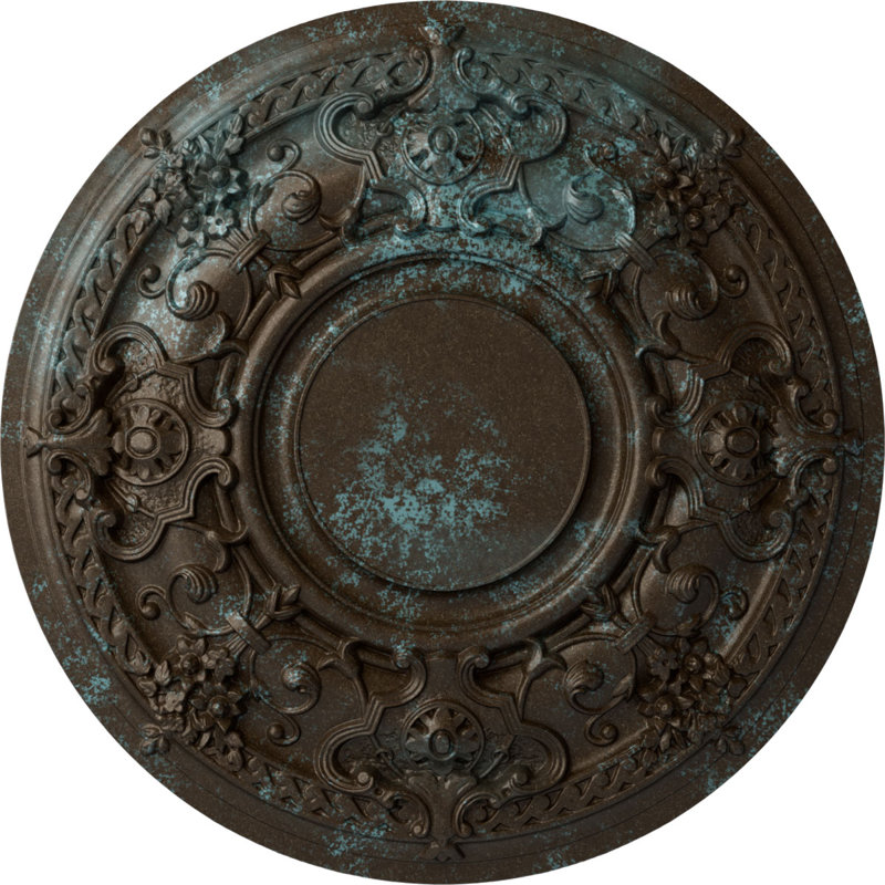 Endurathane Jackson Ceiling Medallion, 32 3/4"OD x 2 1/2"P (Fits Canopies up to 13 1/2"), Hand-Painted Bronze Blue Patina Finish