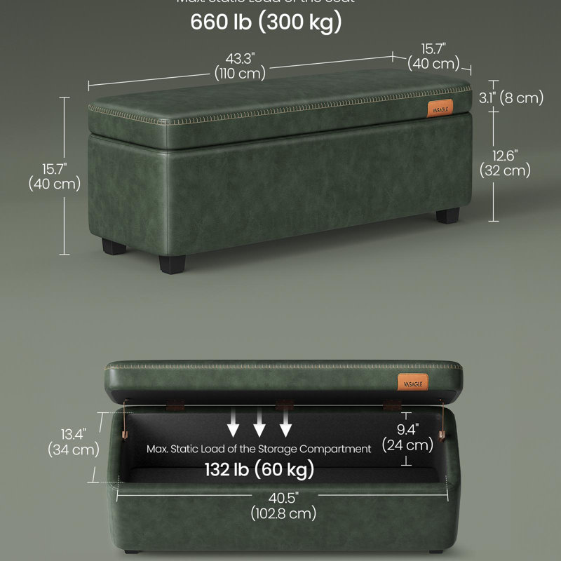 Banc de rangement en cuir, Vert forêt