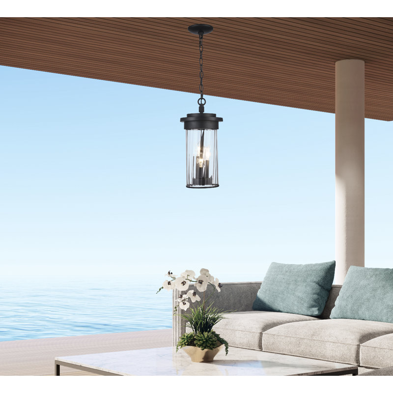 Luminaire suspendu d'extérieur noir à 3 lumières H 16,5 po