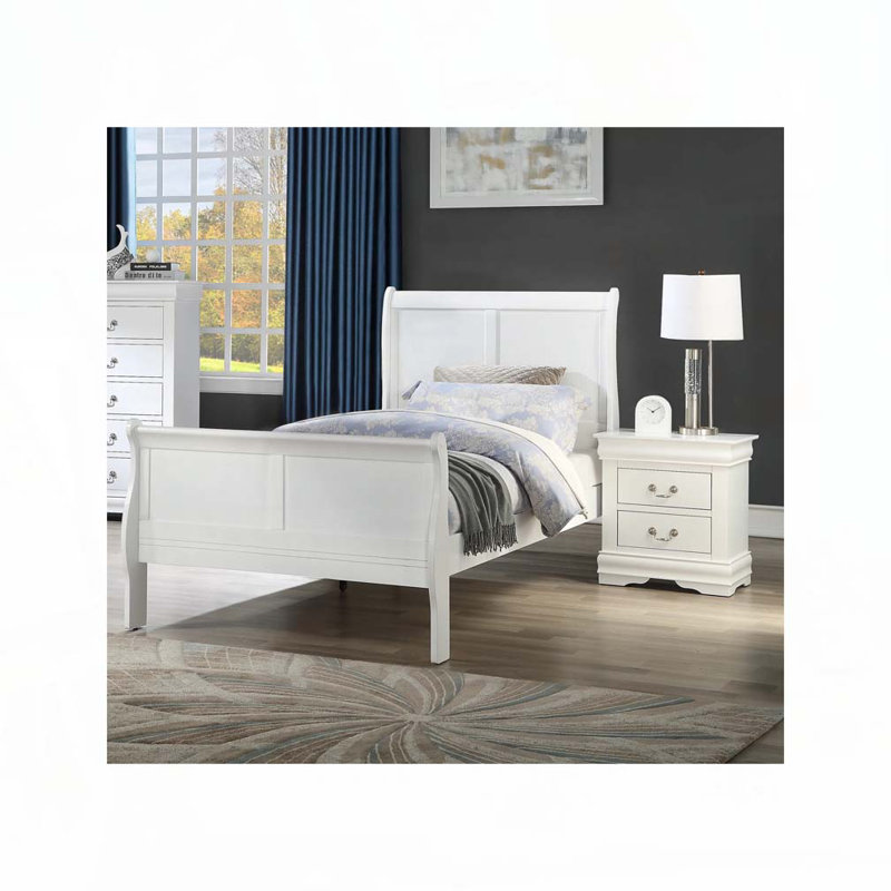 Lit-bateau Wood, Lit simple, Blanc