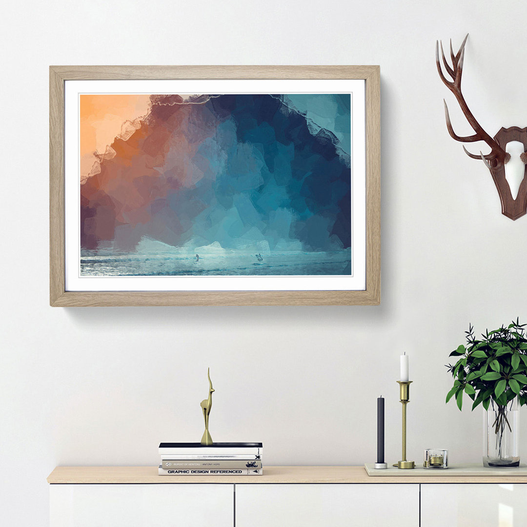 Surfing by Morro Rock in Abstract - Framed Print
