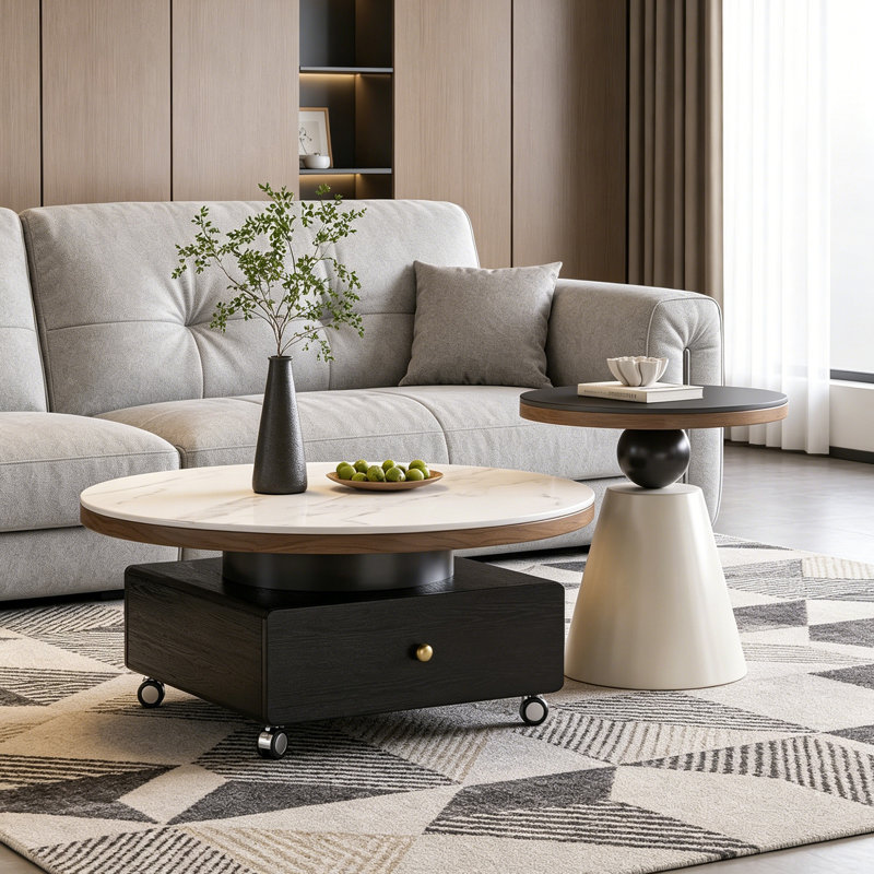 Table basse mobile avec tablettes, Black