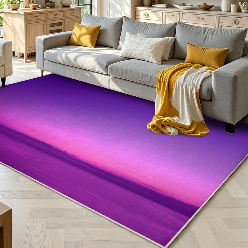 Clear Colorful Violet Lilac Purple Sky Clouds Colors High Saturation Machine Washable Indoor Area Rug, Rectangle 71" x 98"