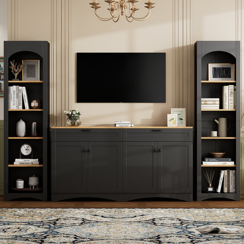 Meuble audio-vidéo 3 pièces avec rangement pour téléviseur de 70 po ou moins, noir, Black