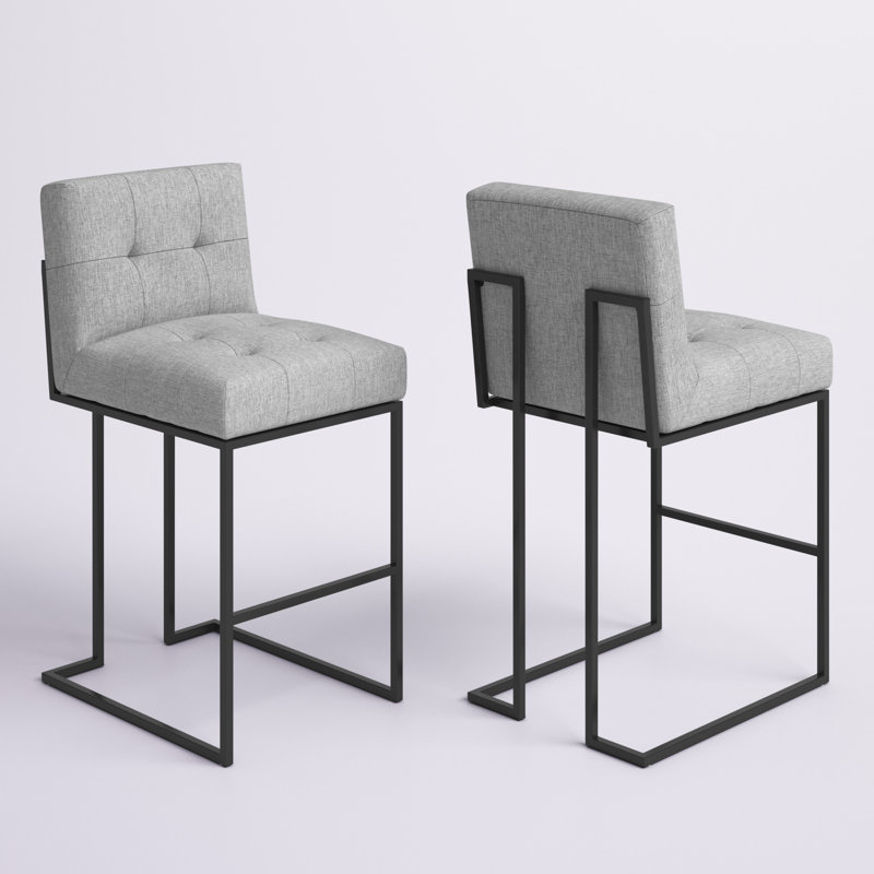 Privy Black Stainless Steel Upholstered Counter Stool, Light Grey Velvet, Bar Stool (27.5" Seat Height)