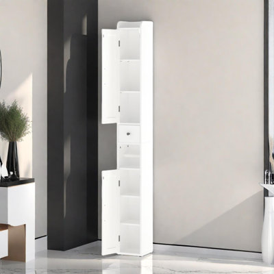 Tall Bathroom Storage Cabinet with Adjustable Shelves and Anti-Tip