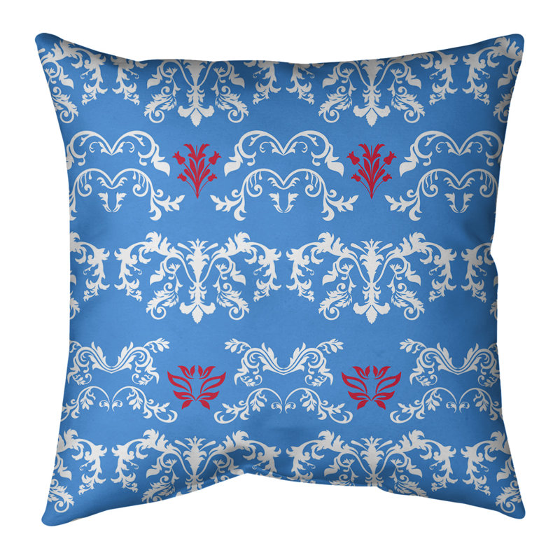Housse de coussin carré Houston Houston, Bleu clair / blanc / rouge, 26 po x 26 po, Croisé en coton