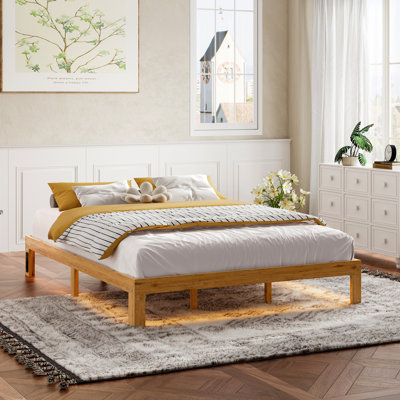 Structure de lit rustique en pin massif - 12 pouces de bois massif avec support de lattes, pas de sommier tapissier, solide et, sous le rangement, élément de chambre à coucher moderne, sommier en bois, addition