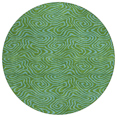 8' Green And Blue Round Abstract Washable Indoor Outdoor Area Rug