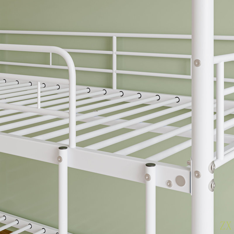 Triple lits simples superposés, lit superposé simple au-dessus d'un lit simple en métal robuste pour enfants, lits superposés en métal avec garde-corps, échelle et rangement, facile à assembler
