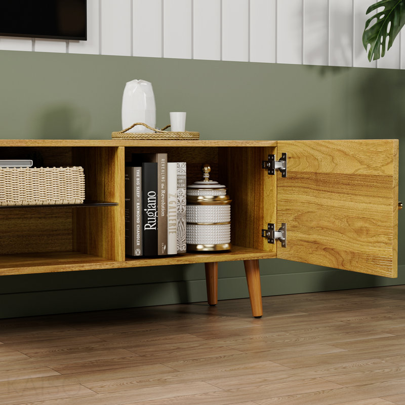 Meuble télé, moderne, 70 po, Mid-Century, avec rangement, centre de divertissement