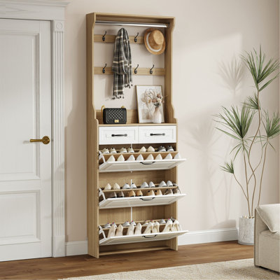 Shoe Cabinet  With 3 Doors 2 Drawers With Hanger,Large Space For Storage