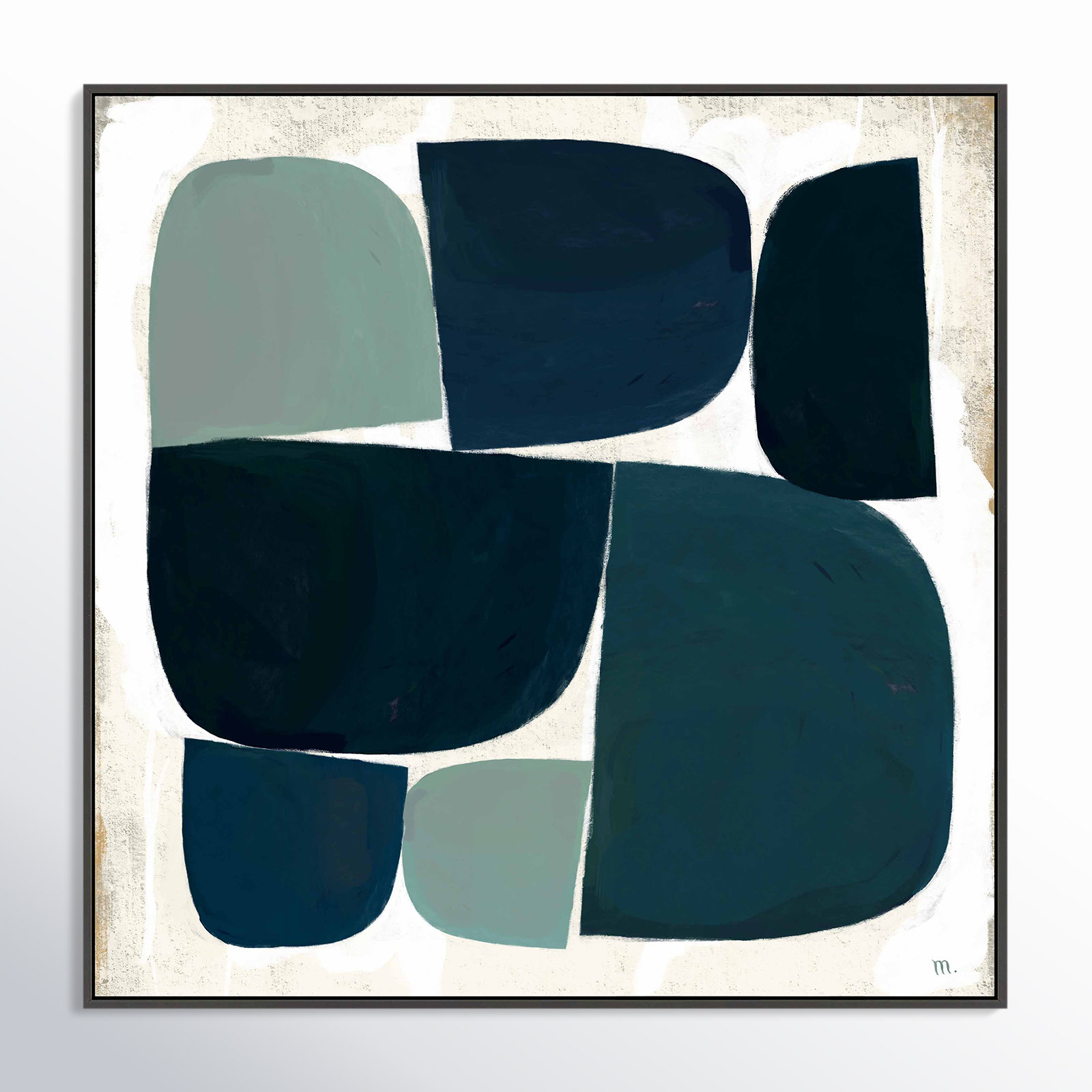Composizione Di Forme Blue Black With Shadow, Black Single Structure Framed Canvas, 36" H x 36" W x 1.25" D