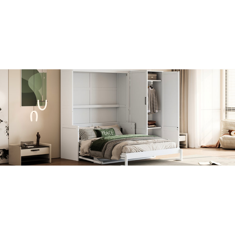 Lit blanc avec mécanisme et placard spacieux - Grand espace au design moderne