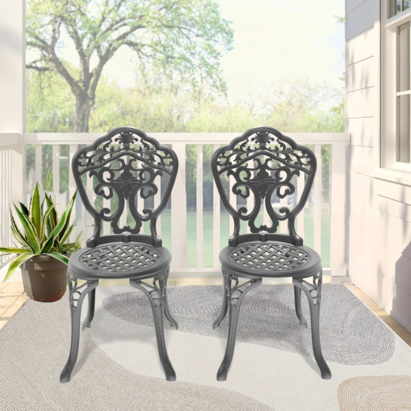 Chaise de patio en aluminium 2 pièces avec structure noire, chaise compacte (largeur du siège: 15,35 po)