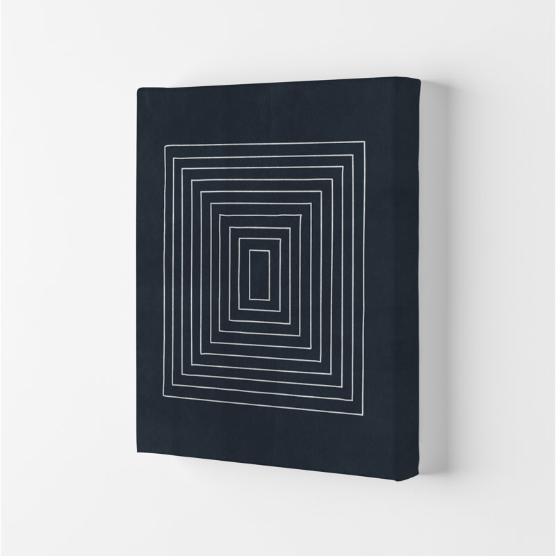 Lino Style Blue Geometric Squares - Print, No Frame, 84cm H x 59cm W x 1cm D
