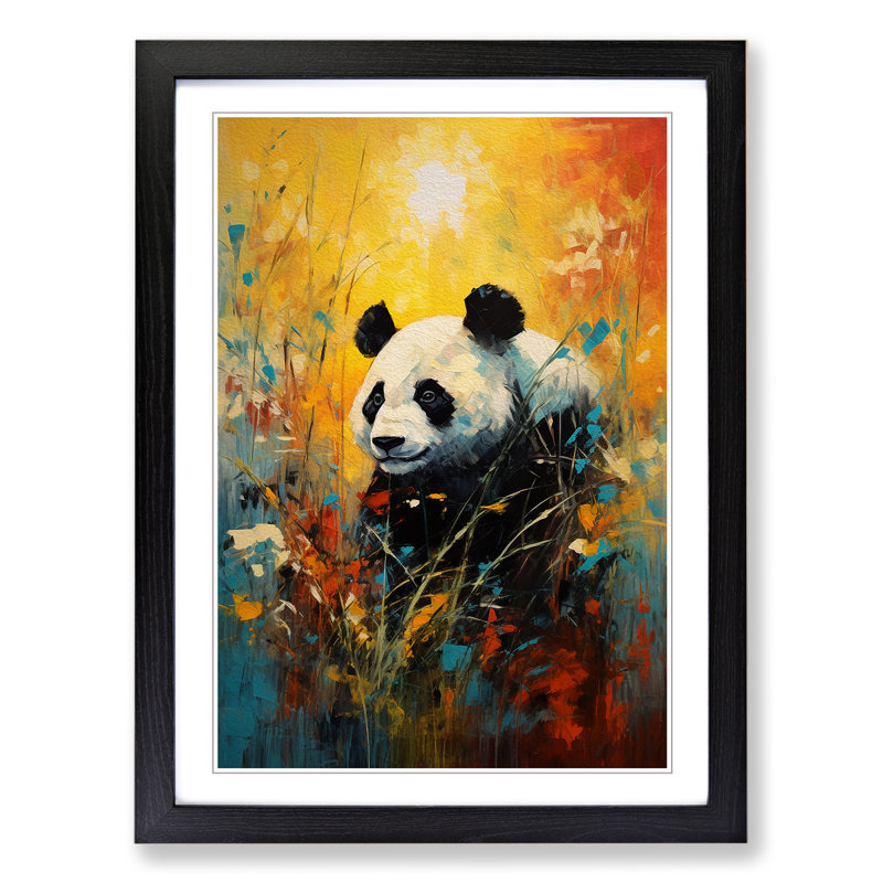 Panda Expressionism - Single Picture Frame Print on Wood, Black Framed, 46cm H x 34cm W x 2" D