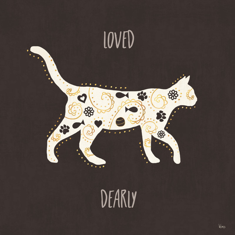 " Otomi Cats IV Dark Neutral Loved " by Veronique Charron, 12" H x 12" W, Maple Framed Paper, No