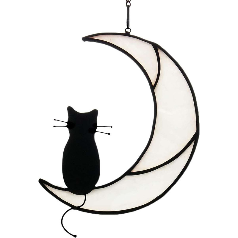 Panneau de fenêtre décoratif en acrylique teinté avec fenêtre et chat, Blanc / noir
