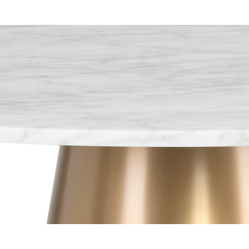 Lazenby Round Marble Top Metal Base Dining Table - White, Mettalic Gold