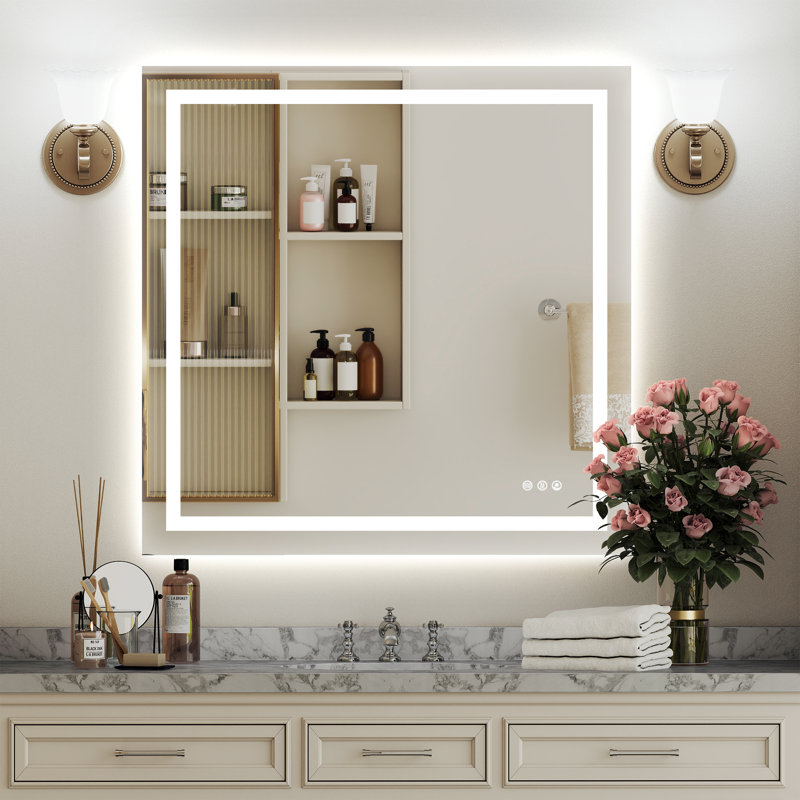 Modern Bathroom LED Vanity Mirror,Dimmable Light ,3 Color Anti-Fog, Wall Mounted (Multiple Sizes), 36" x 36"