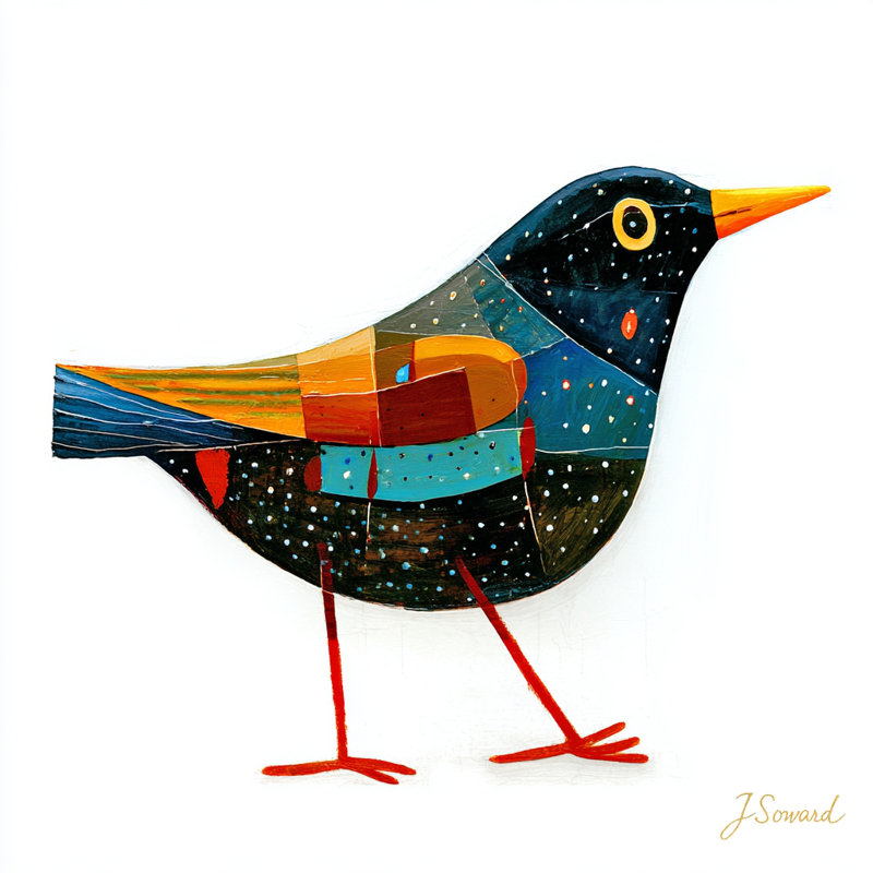 «Geometric Robin - Bold Color Block Bird», art mural, H 12 po x l 12 po