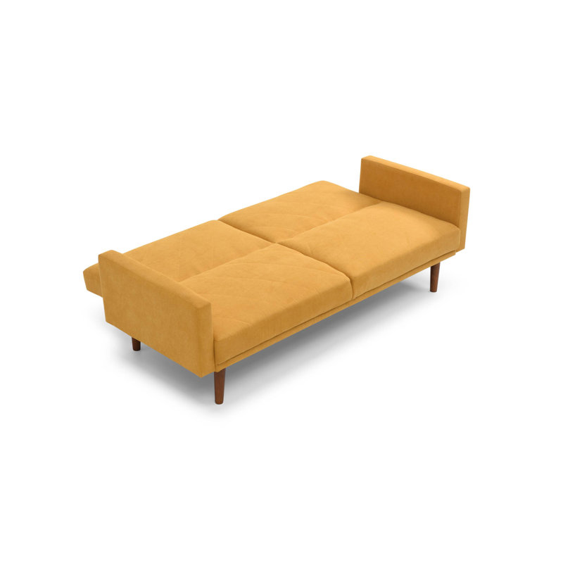 Eveline Queen 204cm Upholstered Convertible Sofa, Mustard