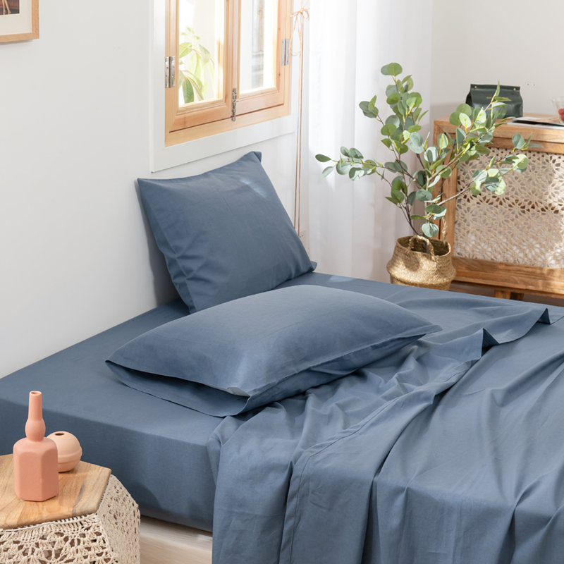 Linen Cotton Flat Sheet(Navy Blue,King), King, Navy Blue