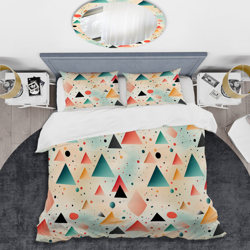 Pastel Color Triangles Fabric I - Ensemble de housse de couette géométrique, Housse de couette pour très grand lit et 2 très