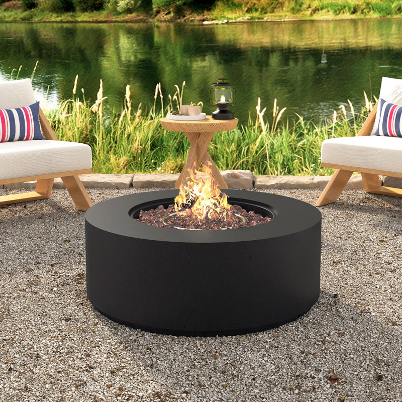 50000 BTU Round Concrete Fire Pit for Outside, Black
