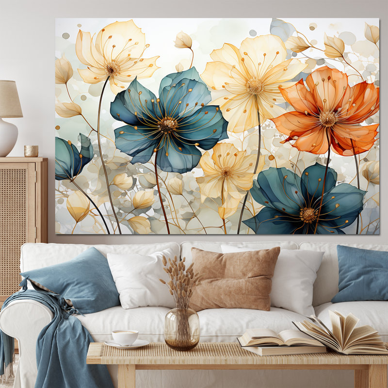 «Teal Orange Petal Mosaics I», reproduction d'art sur toile
