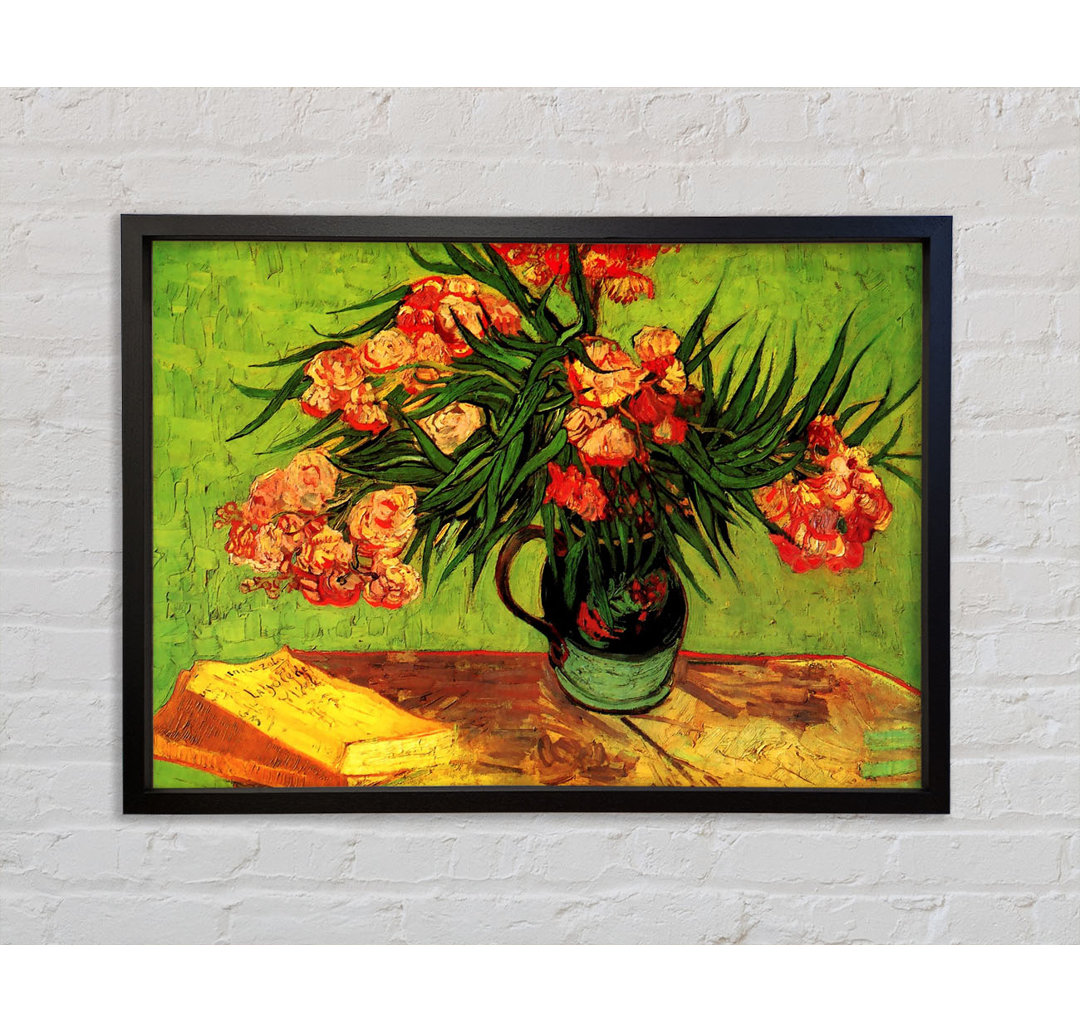 Stillleben Vase mit Oleander und Büchern von Vincent Van Gogh - Einzelbildrahmen Kunstdrucke auf Leinwand