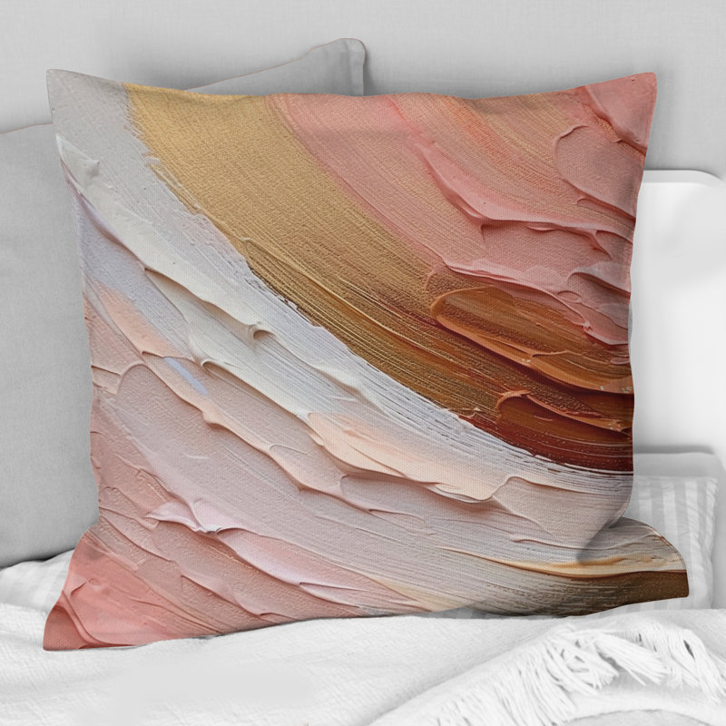 Coussin décoratif imprimé spirales pêche et or, 18" x 18"
