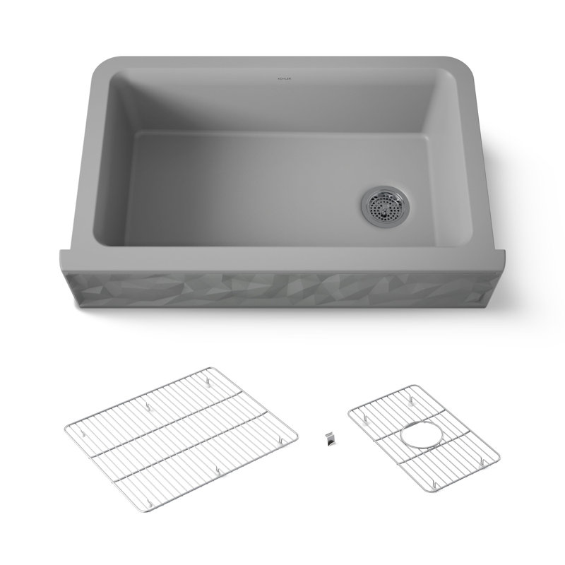 Cairn® Undermount Single-Bowl Farmhouse Kitchen Sink with Faceted Design, Gray