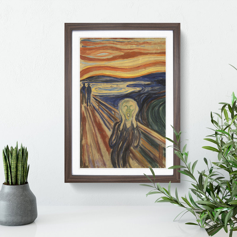 The Scream by Edvard Munch - Picture Frame Painting on MDF, 48cm H x 36cm W x 2cm D, Walnut Framed
